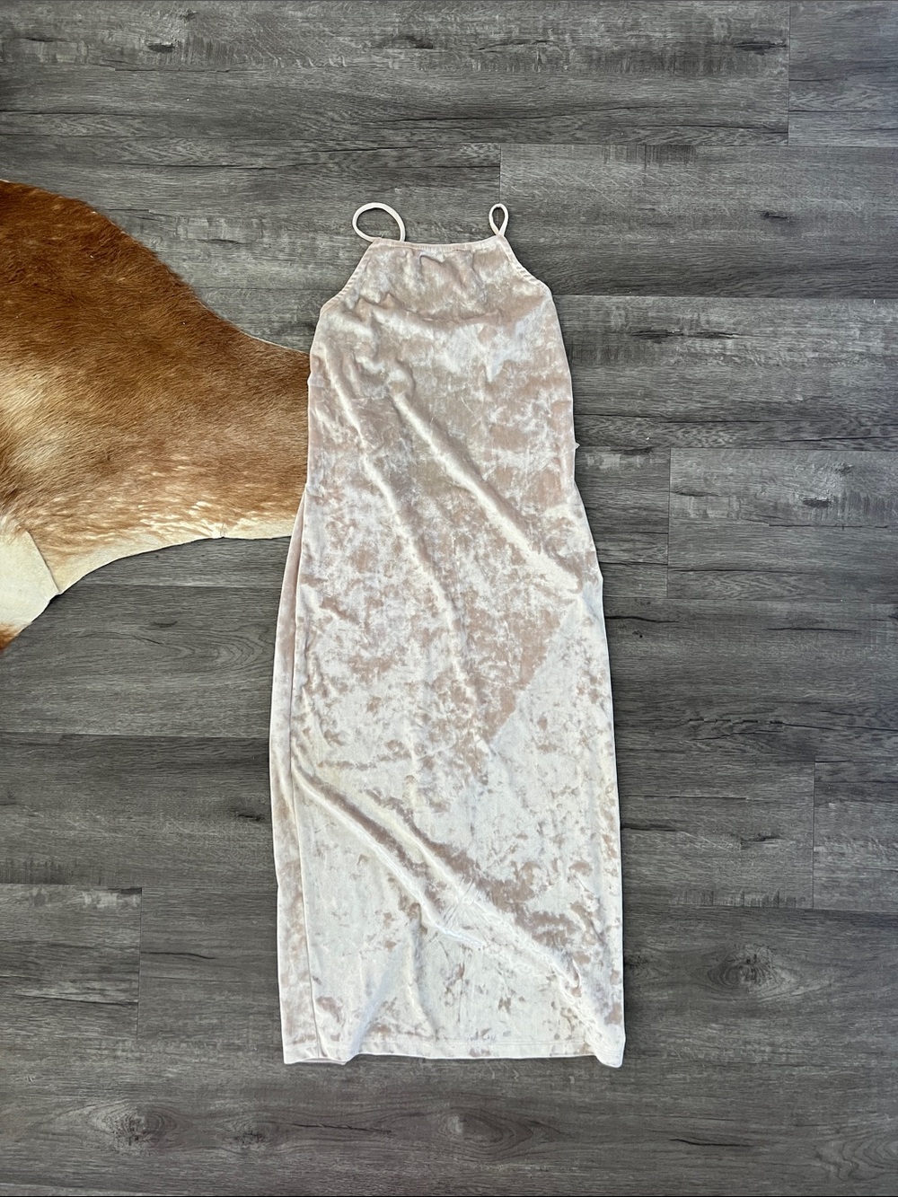 Mono B Blush Crushed Velvet Maxi Slip Dress